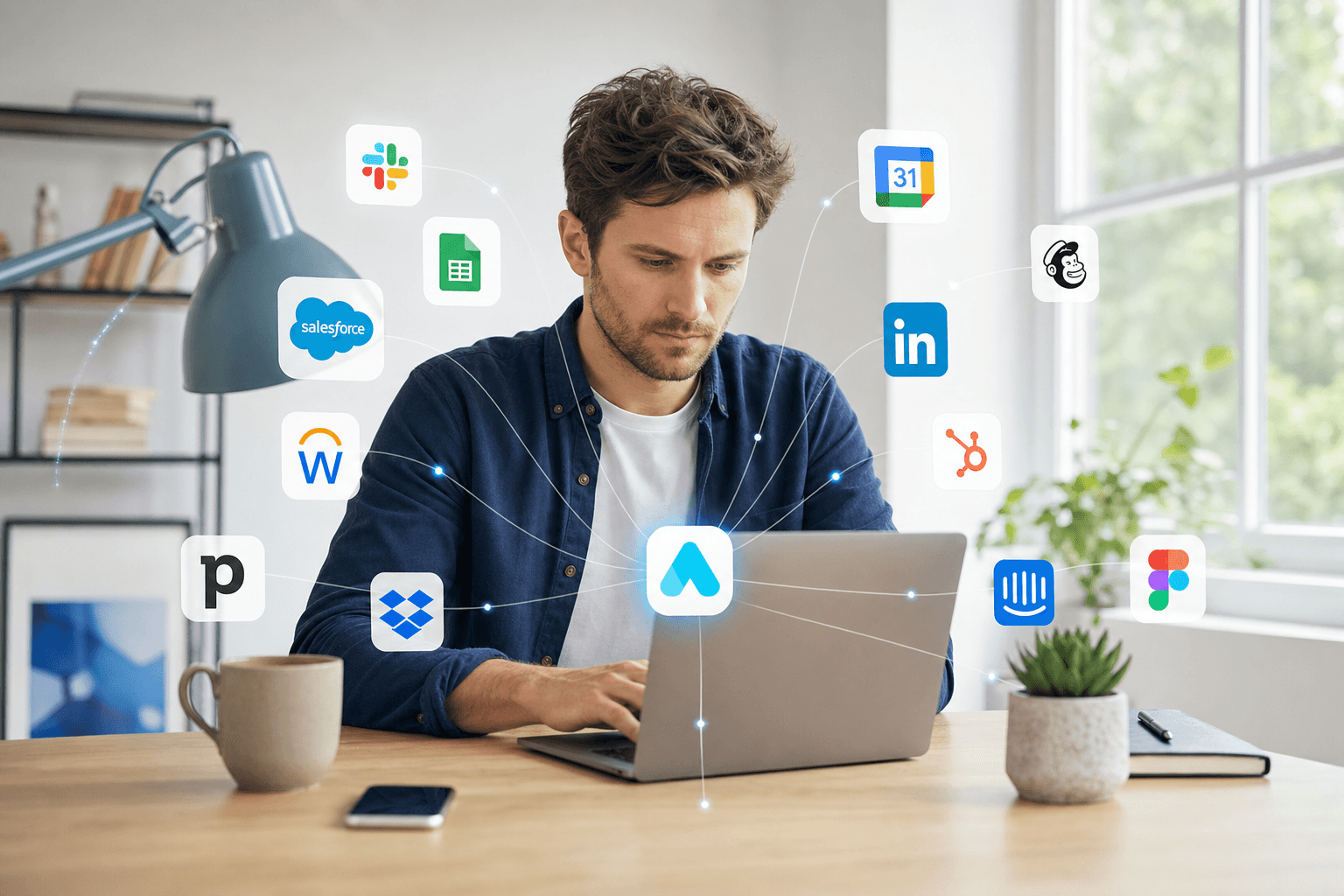 A professional working with connected business apps feeding pricing data into Intelligence Navigator