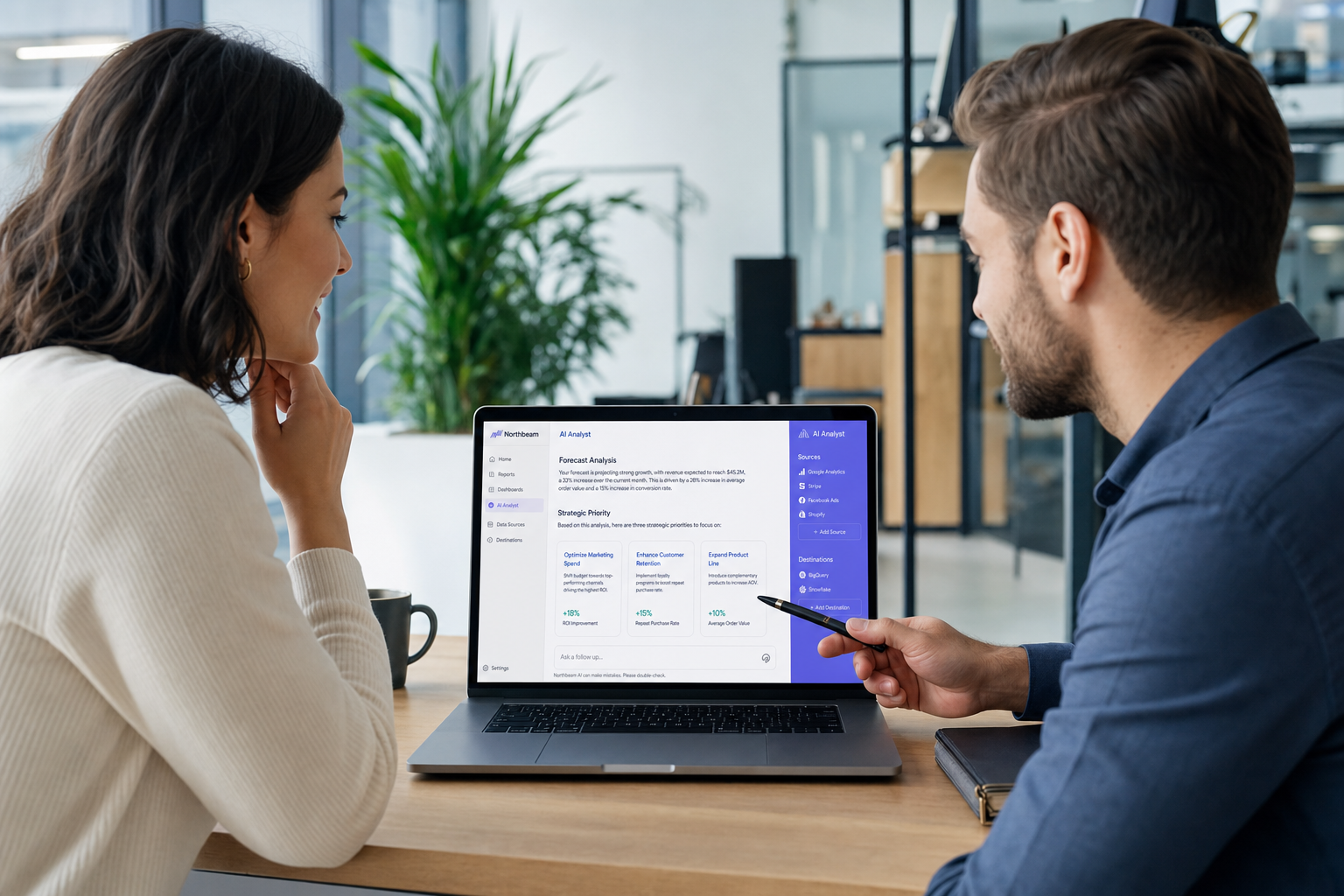 Forecast Analytics AI insights explaining trend, seasonality, and strategic priorities