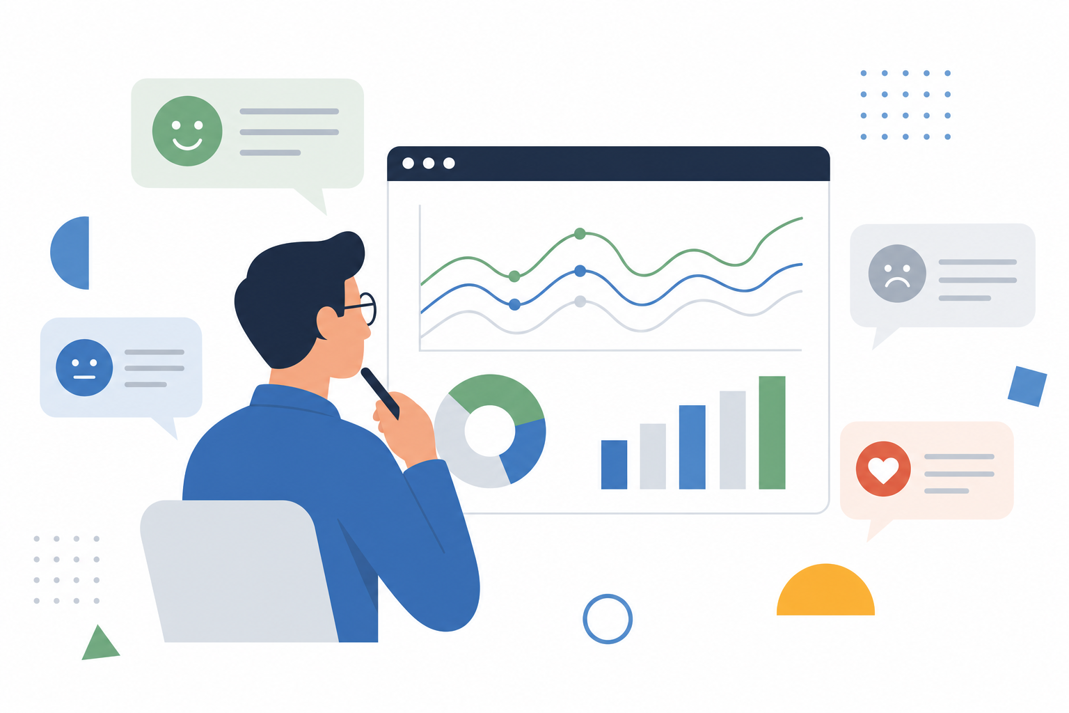 Analyst reviewing customer sentiment trends and feedback